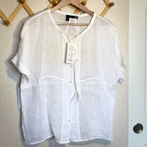 Eileen Fisher Dawn Organic Linen Gauze Mandarin Collar Shirt